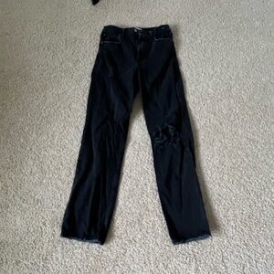 Abercrombie & Fitch Black Women's Straight Jeans with Knee Distress